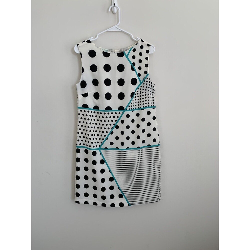 Madison Women’s Sleeveless Dress Size Small Lined Geometric Black White Turquois